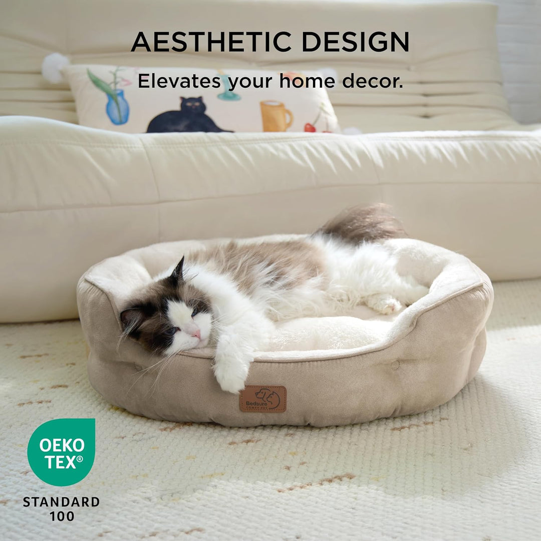 BEDSURE Katzenbett waschbar Katzen Bettchen - 51x48x15cm Katzenkorb mit zweiseitig Innenkissen Katze