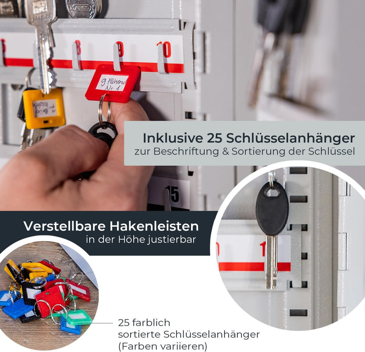HMF Schlüsselkasten klein aus Stahl, abschliessbarer Schlüsselschrank für Flur, Arbeitszimmer oder G