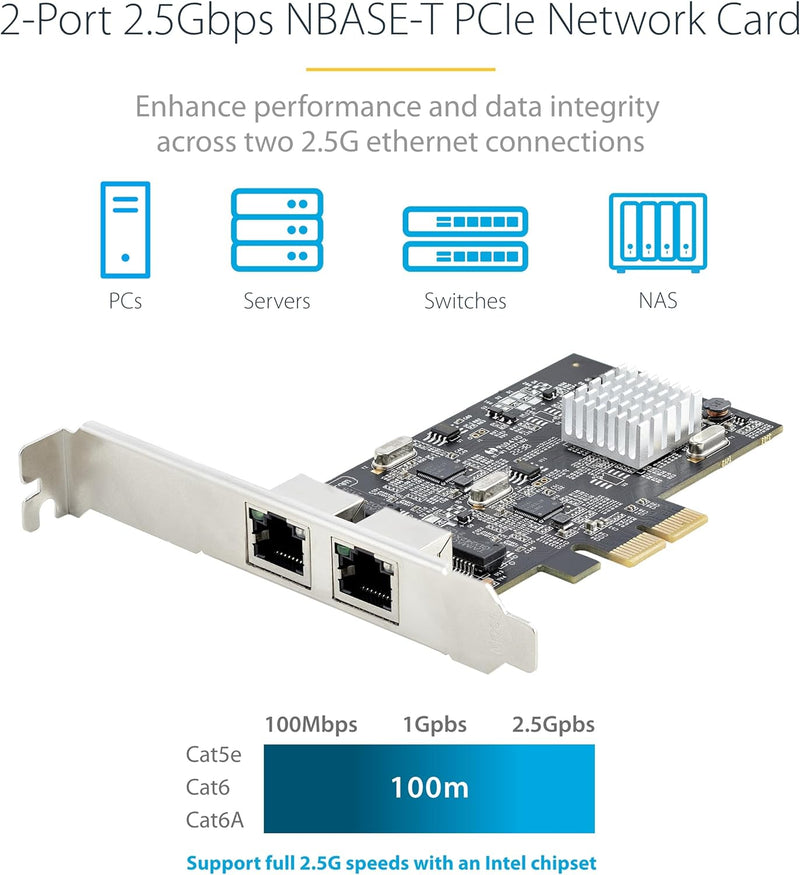 StarTech.com 2-Port 2.5 Gbit PCIe Netzwerkkarte, Intel I225-V, Dual-Port Computer LAN Karte, Multi-G