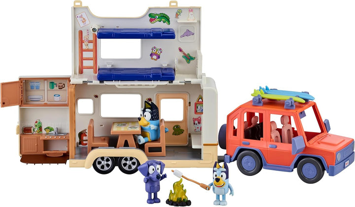 Bluey Ultimate Caravan Adventures Caravan-Set und DREI Figuren von 6,3 cm bis 7,6 cm und 4WD Familie