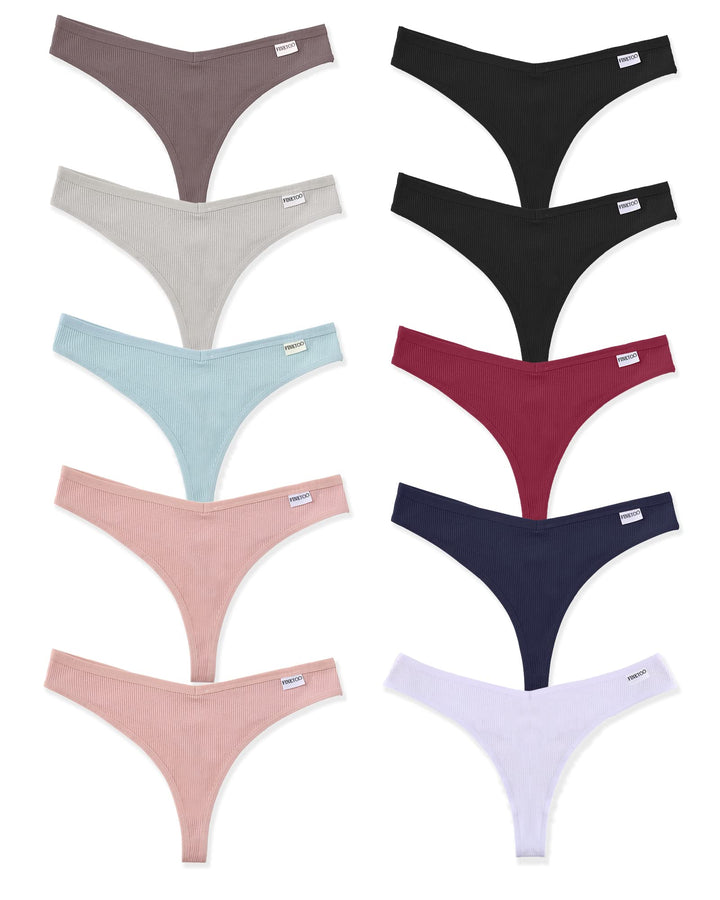 FINETOO 10er Damen Baumwoll Strings Set Tanga Unterhosen Frauen Weich Unterwäsche Niedrige Taille Sl