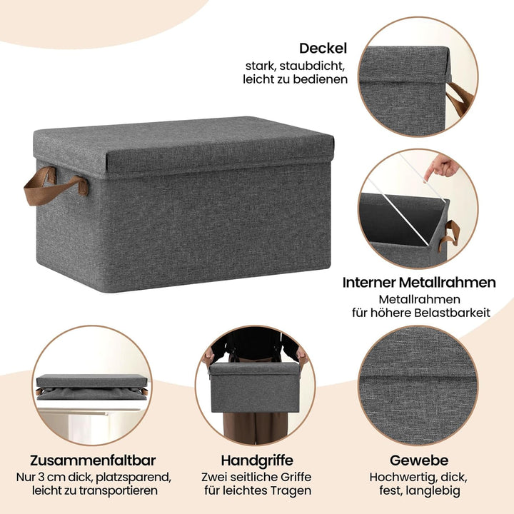 WOLTU Aufbewahrungsboxen, 3er Set, Box mit Deckel, Stoff Aufbewahrungskorb, Organizer Box für Spielz