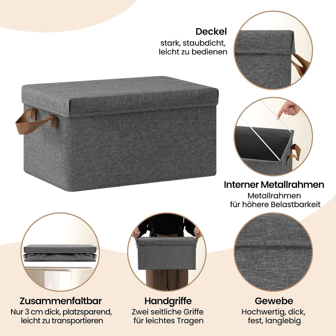 WOLTU Aufbewahrungsbox mit Deckel, 3er Set Stoffboxen, Aufbewahrungskorb mit Griffen, Aufbewahrungsw