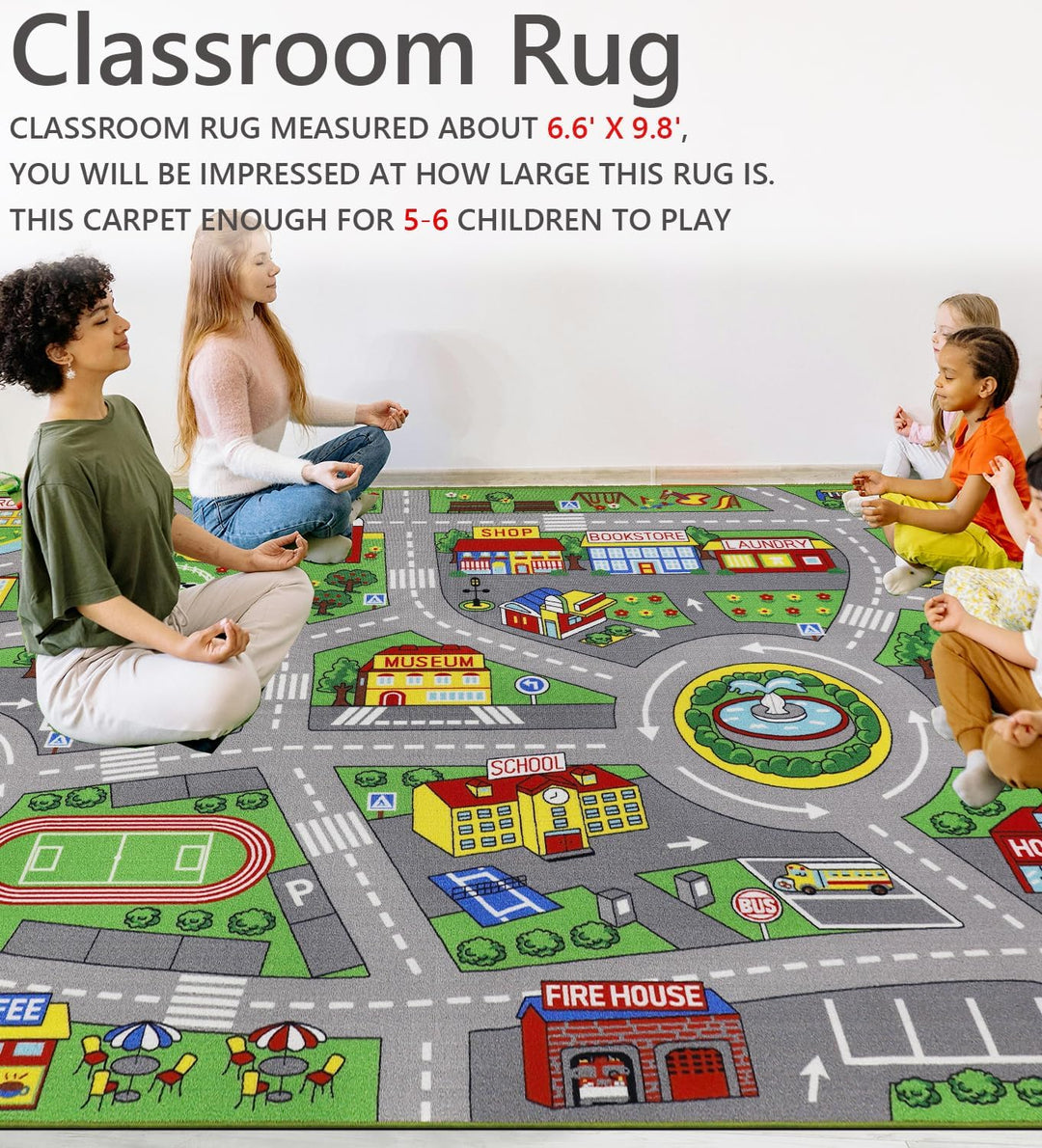 Capslpad Autoteppich Kinder 200x300cm rutschfest Kinderteppich Stadtplan Interaktiver Spielteppich W