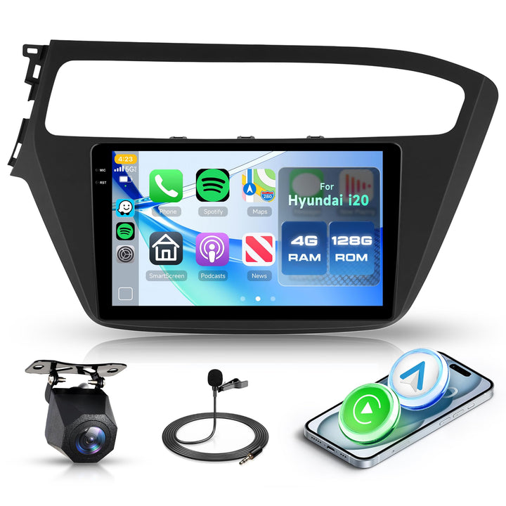 Rimoody 4G+128G Autoradio Android für Hyundai i20, 9 Zoll Bildschirm IN-Cell HD Autoradio mit Wirele