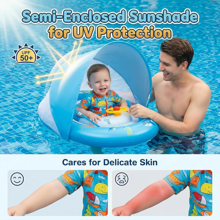 Schwimmring Baby mit Abnehmbarem Sonnendach Säuglingsschwimmsitz Kinderbecken Baby Schwimmringing Sc