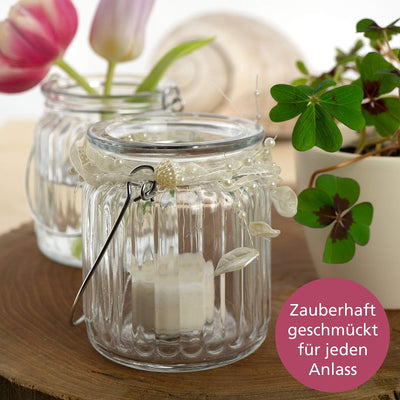 WeddingTree 12 x Windlicht Glas mit Bügel - Teelichtgläser - Einfach Abnehmbarer Metallbügel - Deko