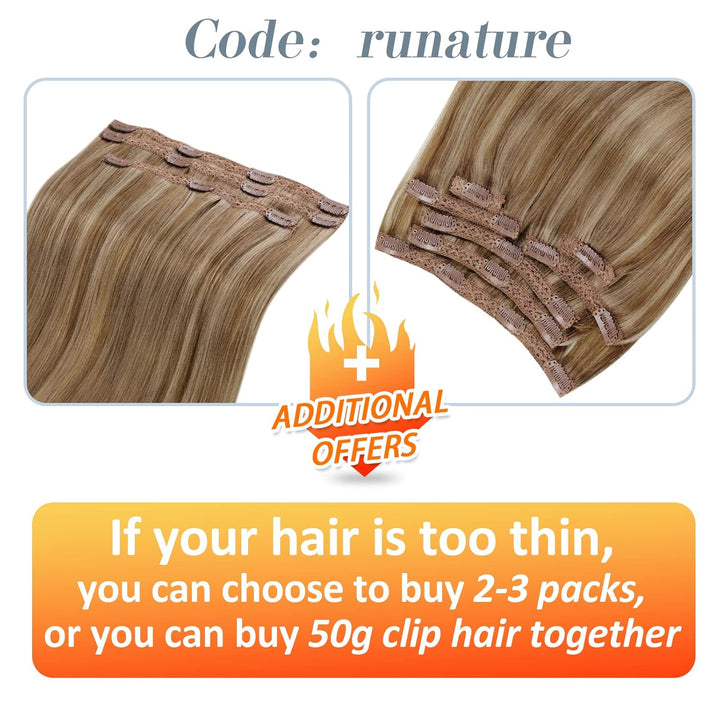 RUNATURE Echthaar Extensions Clip Blond 7Pcs 120g Clip Extensions Echthaar Günstig 30cm Kurz Haarver