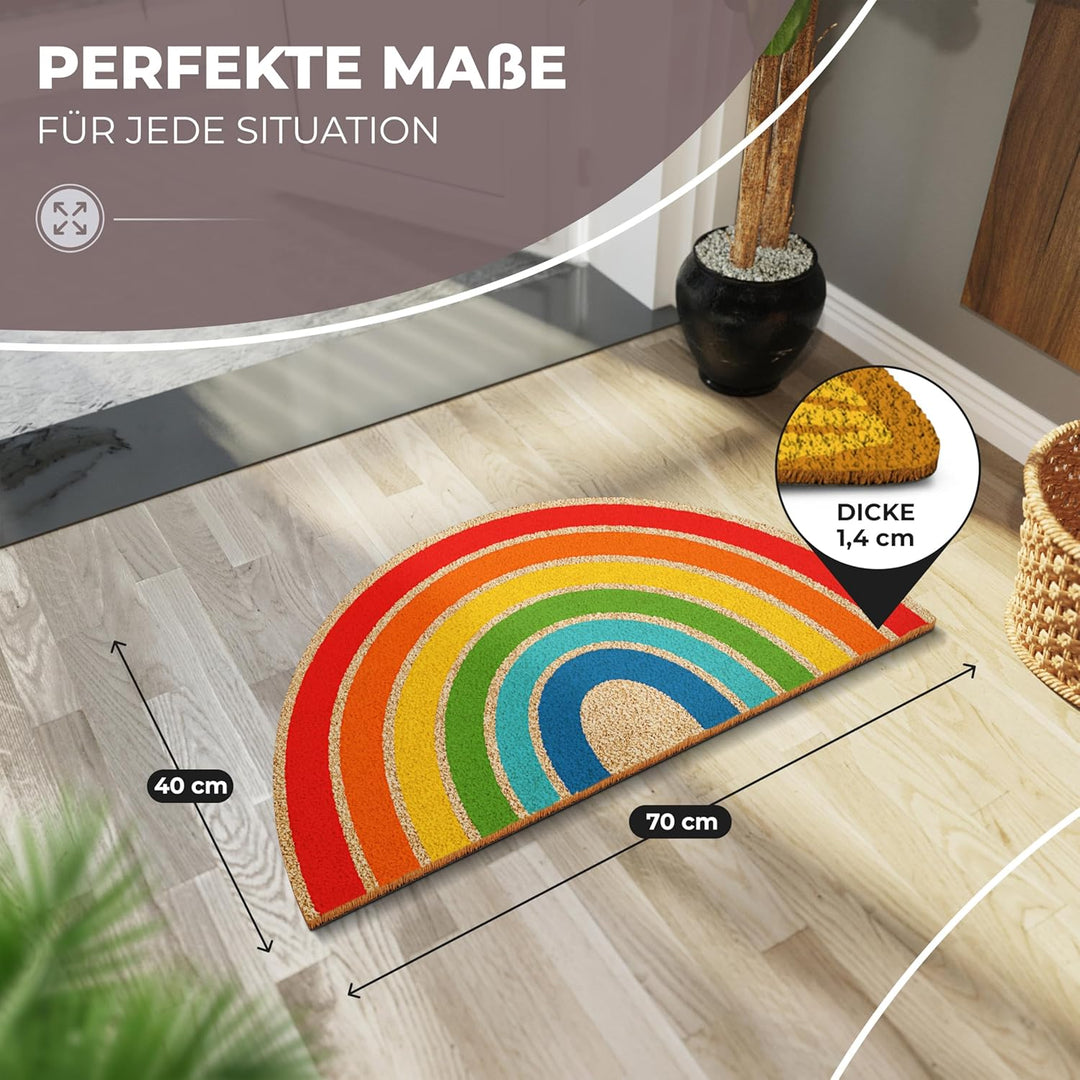 Fussmatte Kokos 70x40cm Regenbogen I Extra langlebige & rutschfeste Kokosmatte für Innen & Überdacht