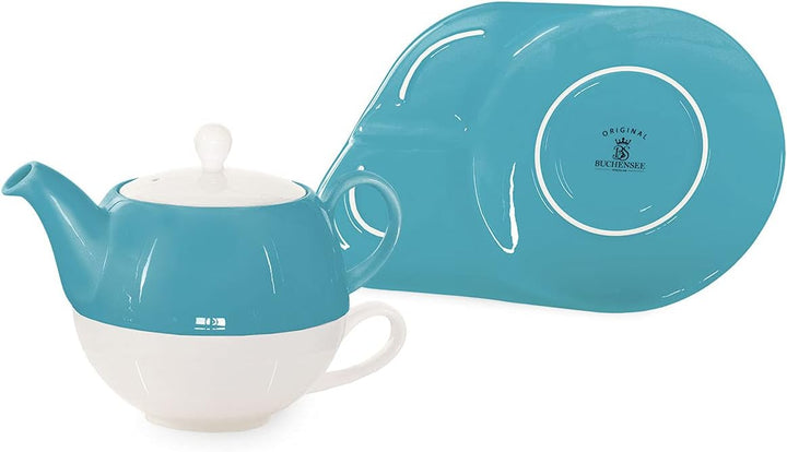 tea4chill Buchensee Tea for One mit Sieb Lena 500ml aus Crystal Bone China Porzellan in türkis. Teek
