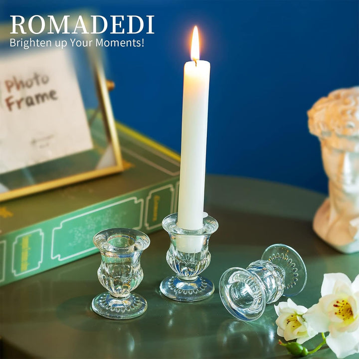 Romadedi Kerzenhalter Kerzenständer Glas 10er - Klein Kerzen Ständer Set für Stabkerze Spitzkerzen f