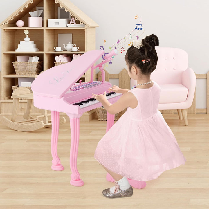 DREAMADE 37 Tasten Keyboard Kinder, Mini E-Piano mit Hocker & Mikrofon & 3 Lehrmodi & 8 Rhythmen & A