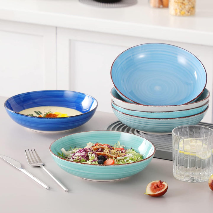 vancasso Suppenschalen Steingut, Bonita Suppenteller 6er Set, Pastateller, Spaghetti Tiefteller, Nud