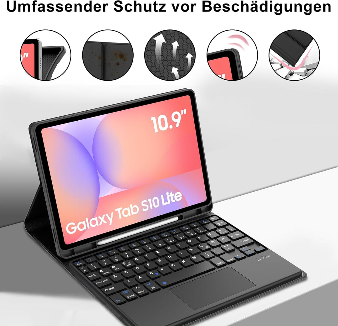 Trackpad Tastatur für Samsung Galaxy Tab S10 Lite AI Tablet 10.9" 2025/S10 FE, Kabellose Abnehmbarer