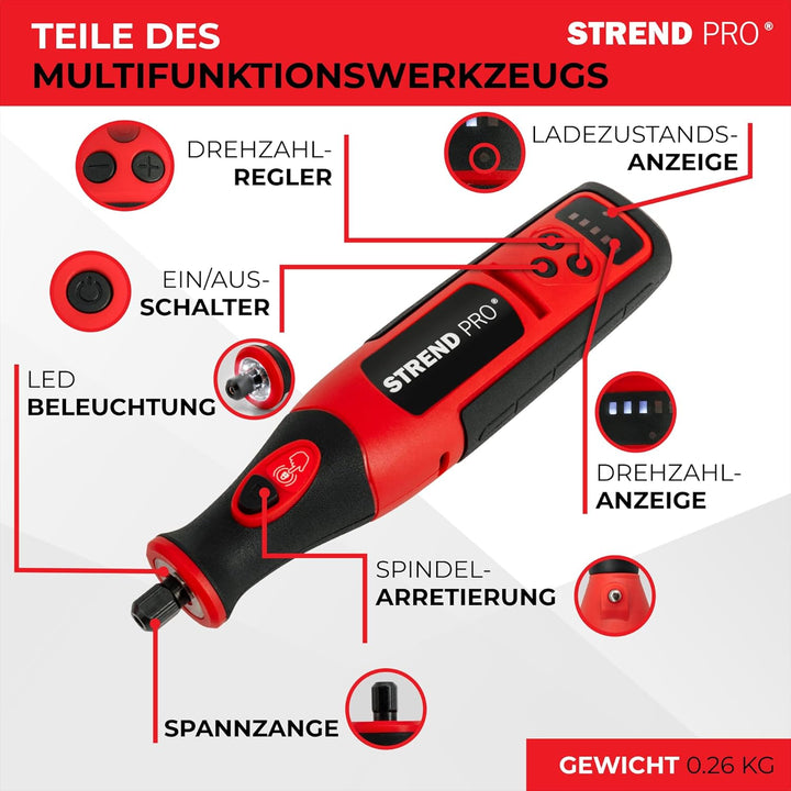 STREND PRO Akku Multifunktionswerkzeug | Rotationswerkzeug 8 V, 1500 mAh| Gravur Gerät | Mini Schlei
