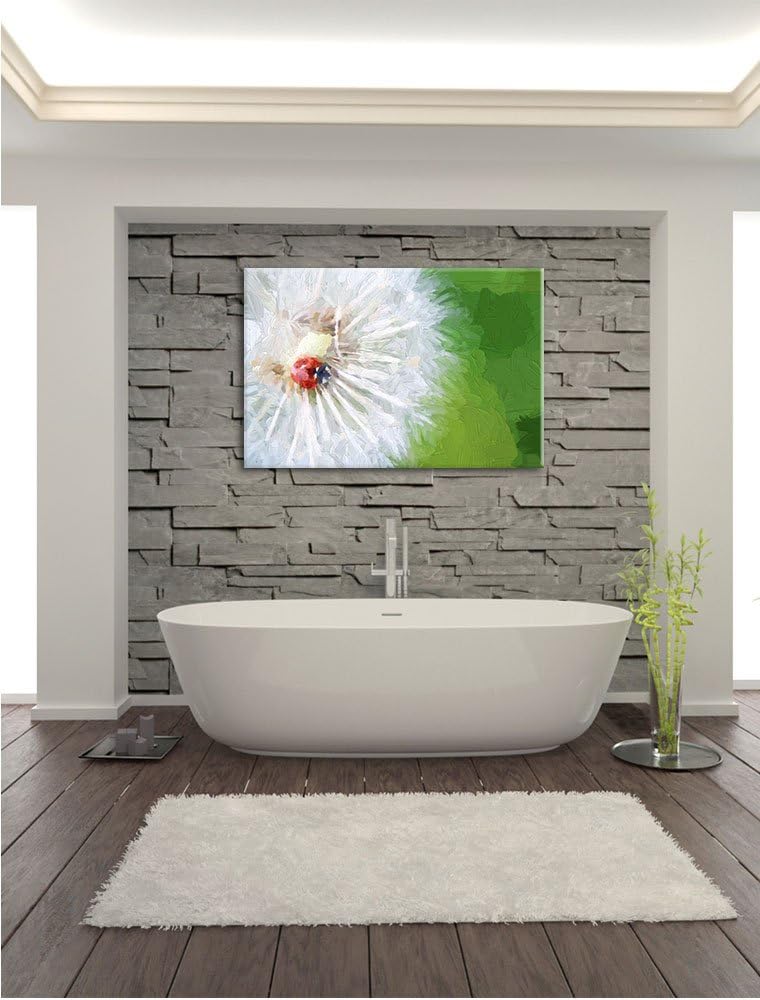 Pixxprint Marienkäfer auf einem Löwenzahn / 100x70cm Leinwandbild bespannt auf Holzrahmen/Wandbild K