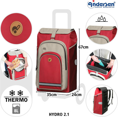 Andersen Shopper Tura Alu klappbar mit Kugellagerrad Ø 29cm und 62 Liter Tasche Hydro 2.0 mit Kühlfa