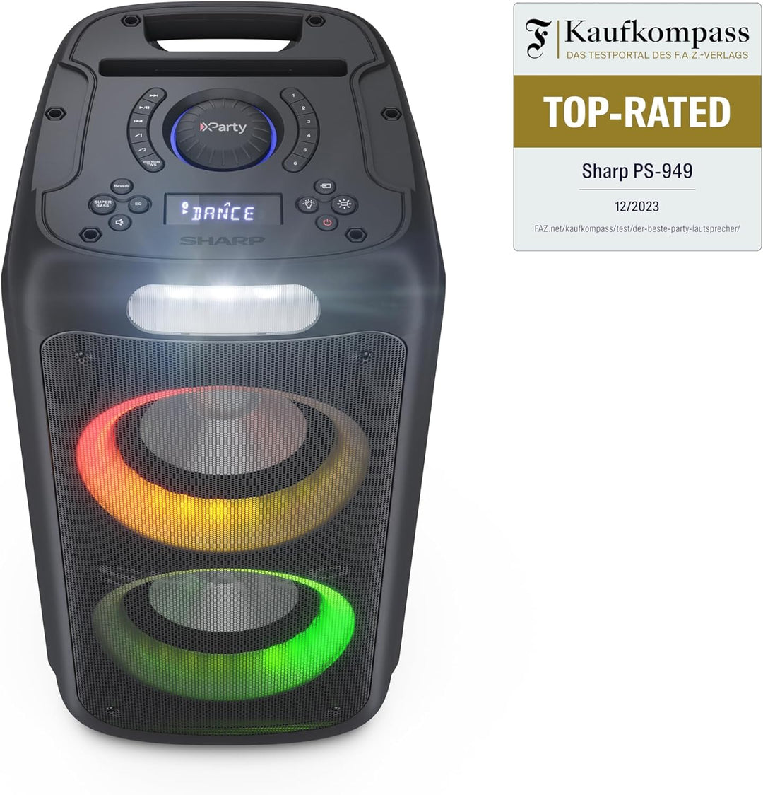 SHARP PS-949 XParty Street Beat – Tragbarer 200W Bluetooth Party-Lautsprecher mit LED-Lichtern, spri