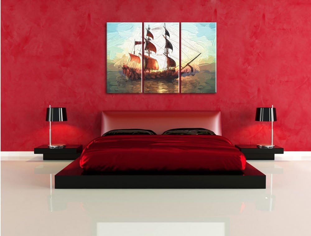 Pixxprint Segelschiff 3Teiler 120x80 cm Leinwandbild Wandbild Kunstdruck