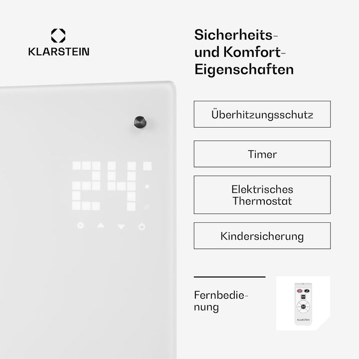 Klarstein Elektroheizung, Konvektor-Heizung Freistehend oder Wandmontage, Mobile Energiesparend, Lei
