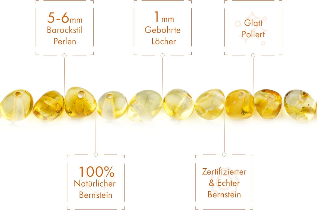 Bernstein Perlen im Barock-Stil - Poliert und Roh 100% Naturliche Baltischen Harz Stein 5–6 mm Lose