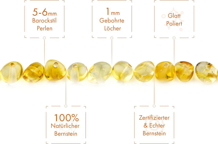 Bernstein Perlen im Barock-Stil - Poliert und Roh 100% Naturliche Baltischen Harz Stein 5–6 mm Lose