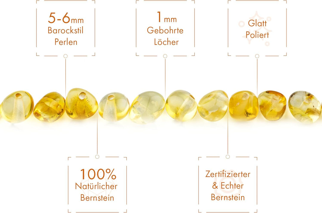 Bernstein Perlen im Barock-Stil - Poliert und Roh 100% Naturliche Baltischen Harz Stein 5–6 mm Lose