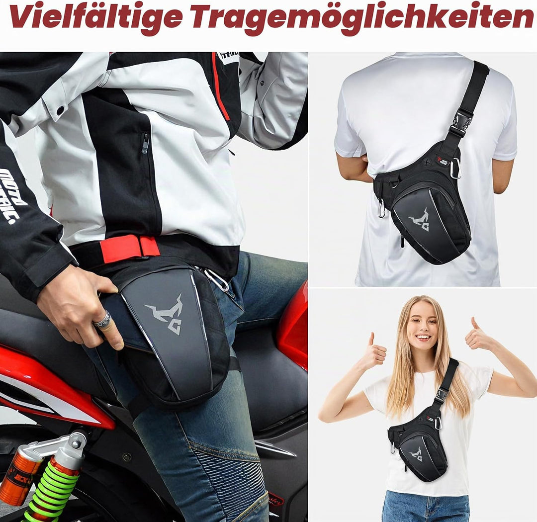 MIGHTYDUTY Motorrad Beintasche Herren Erweiterbar Oberschenkeltasche Hüfttaschen schwarz Gürteltasch