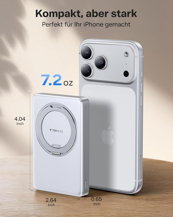 TORRAS Ostand MiniMag Ultra Slim Powerbank für Magsafe, Integrierter 360° Ständer 18W Schnellladen 1