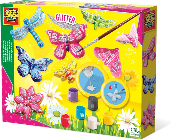 SES Creative Gips & Malset - Glitzerschmetterlinge + Einhörner Set Glitzerschmetterlinge und Einhörn
