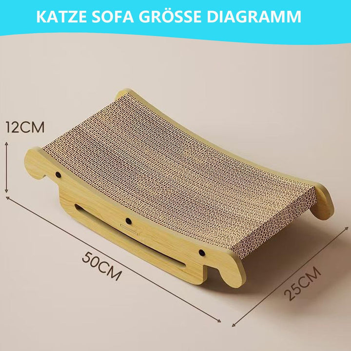 Gebogenes Kratzbrett &amp; Liegeplatz für Katzen – XL 50 cm Naturholzrahmen, Haltbares Wellpappen-Kratzb