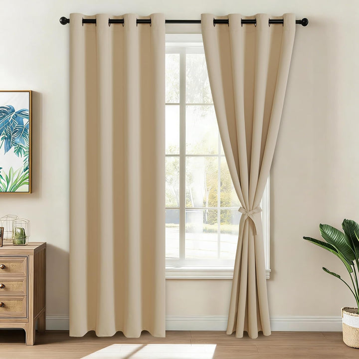 JIUZHEN Blickdicht Vorhänge Gardinen Ösenvorhang für Schlafzimmer Wohnzimmer,Beige Verdunkelungsvorh