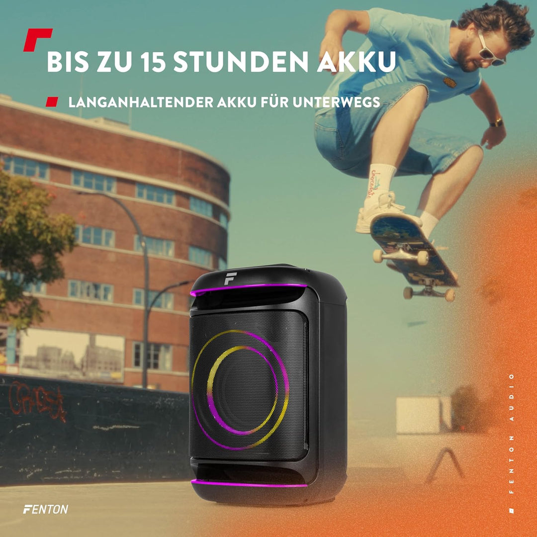 Fenton Track165 Musikbox Bluetooth Gross mit LED 120W, Akku 15 Std, Tiefer Bass, 112db, Partybox Blu