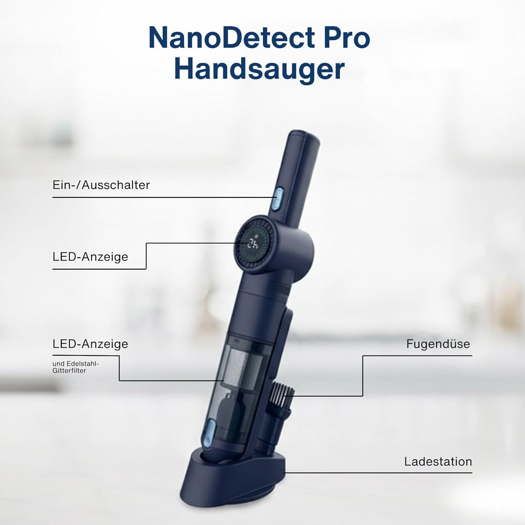 Samako NanoDetect Pro 135W Auto Handstaubsauger Akku, kabelloser Handsauger mit HEPA-Filter, Auflade