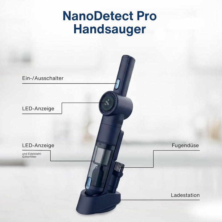 Samako NanoDetect Pro 135W Auto Handstaubsauger Akku, kabelloser Handsauger mit HEPA-Filter, Auflade