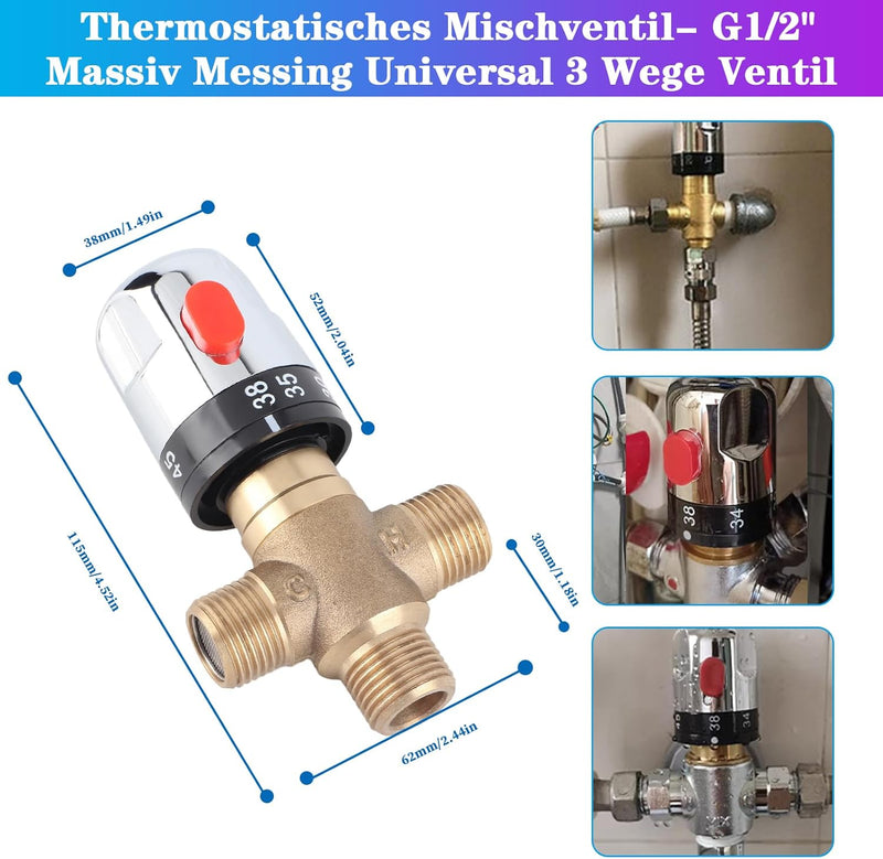 Solid Messing G1 / 2 Thermostatisches Mischventil für Dusche System Wassertemperaturregelung Rohr Be