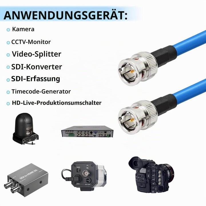 Superbat SDI Kabel BNC Kabel 12M 3G/6G/12G SDI Kabel 40ft (Belden 1694A Blau) Unterstützt HD-SDI/3G-