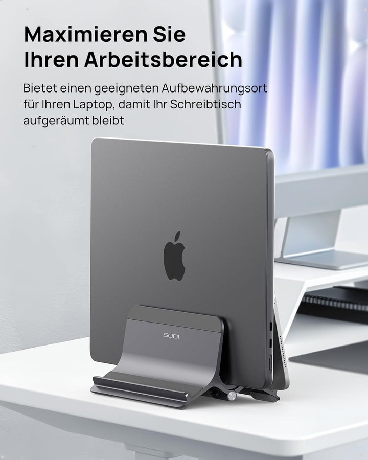 SODI Vertikaler Laptop Ständer, Schwerkraft-Automatik, Aluminium Vertical Laptop Stand, Verbessert R
