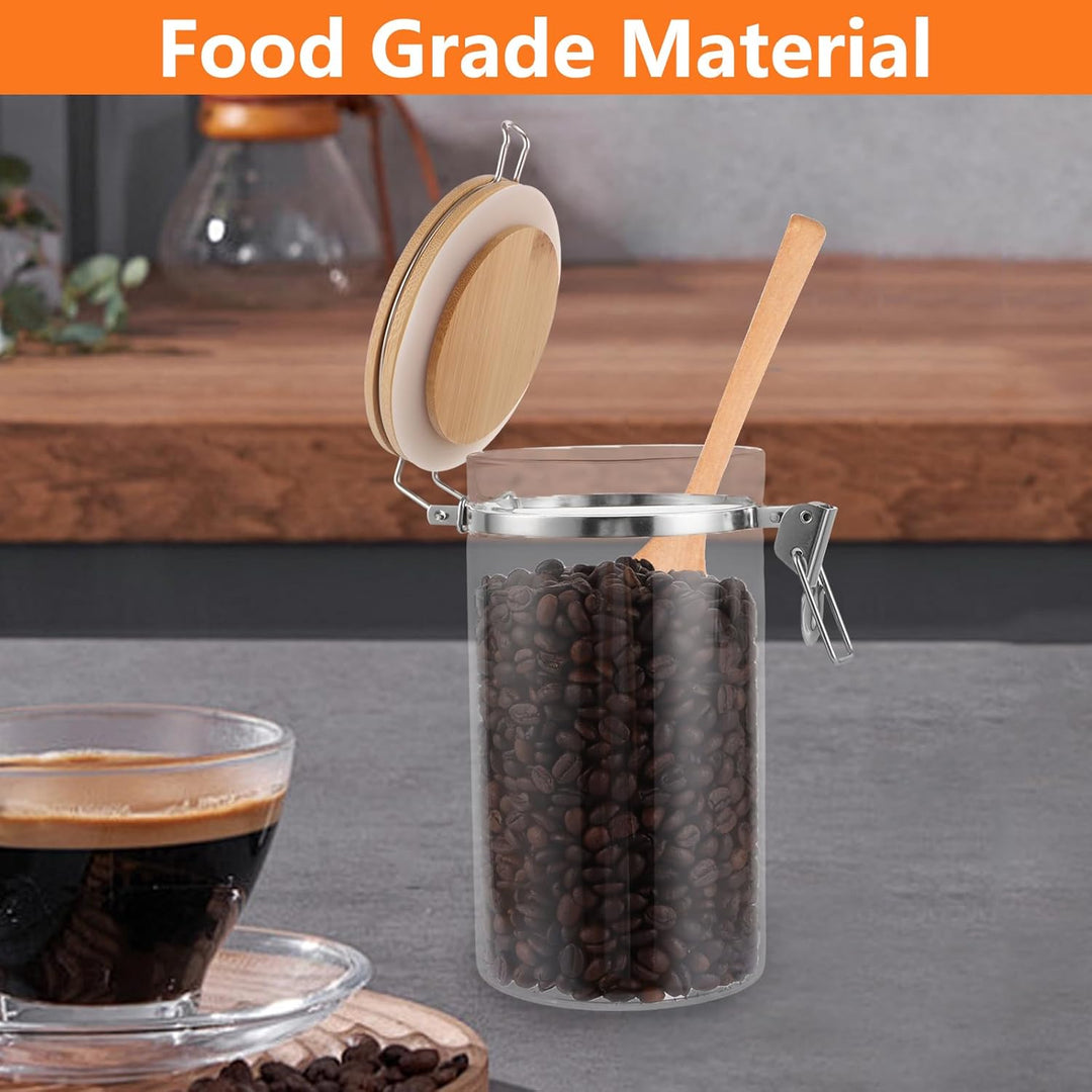 WOPPLXY 3er Set Kaffeebohnen Behälter mit Deckel, 1150ml Kaffeedose Luftdicht, Glas und Bambus Kaffe