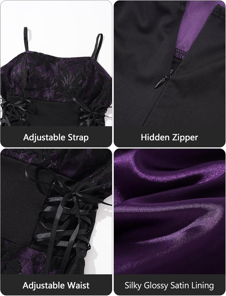 Gothic Kleid Damen Vintage A Line Swing Cocktail Gothic Halloween Cosplay Kostüm Minikleid Hexenklei
