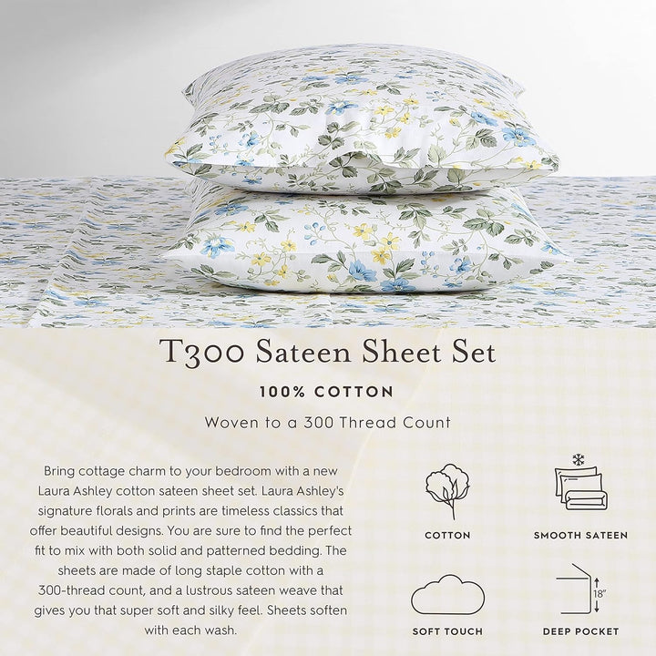 Laura Ashley Home Satin Collection Bettlaken-Set – 100% Baumwolle, seidig-glatter und leuchtender Gl