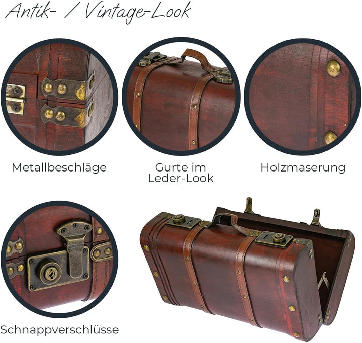 HMF Schatztruhe aus Holz, grosse Schatzkiste mit Schnappverschlüssen, dekorativer Vintage Koffer für