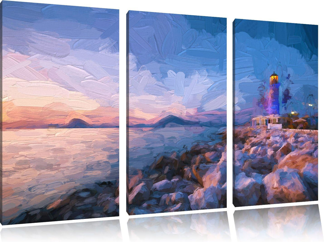 Pixxprint Leuchtturm als Leinwandbild/Grösse: 3 Teilig (120x80) cm/Wandbild/Kunstdruck/fertig bespan