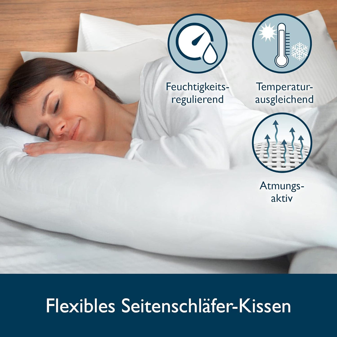 Beautissu Seitenschläferkissen atmungsaktiv individuell Reissverschluss | 200x40cm waschbar 60°C Mik