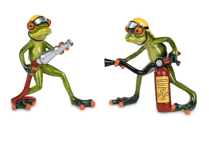 formano 2er Set lustige Frösche Figur Frosch Feuerwehr Poly 15 cm