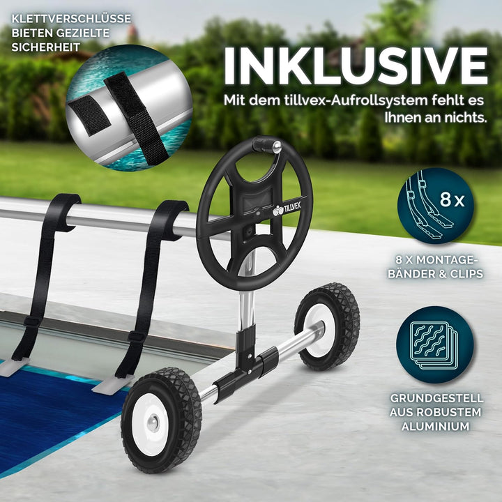 tillvex Pool Aufroller Premium 3-5,70 m mit Vollgummireifen | Aufrollsystem für Solarfolie | Aufroll