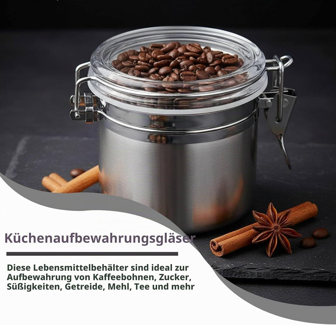 HERCHR Kaffeedose Luftdicht, Teedose Vorratsdose Kaffeebehälter Aus Edelstahl Mit Deckel, Kapazität