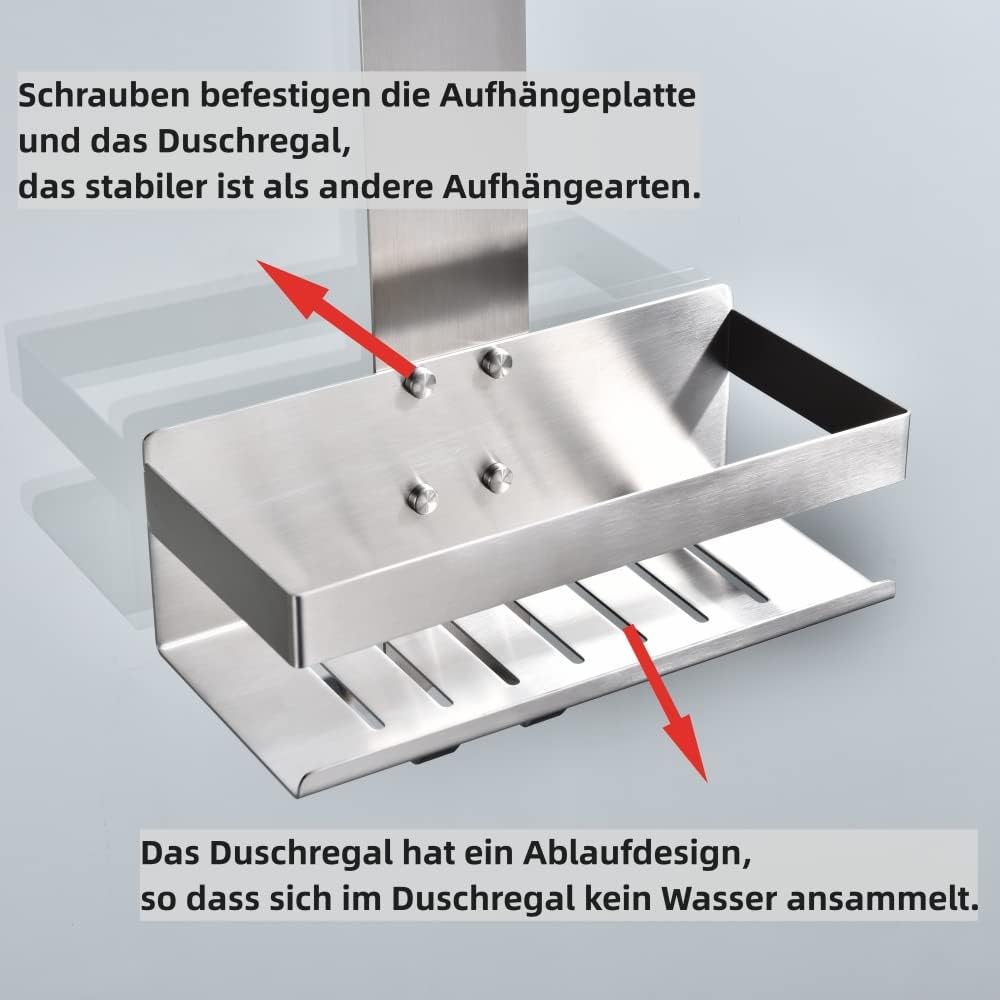 KigKog Duschablage zum Hängen, Duschregal mit Haken Gebürsteter Ohne Bohren Edelstahl, Duschkorb Hän
