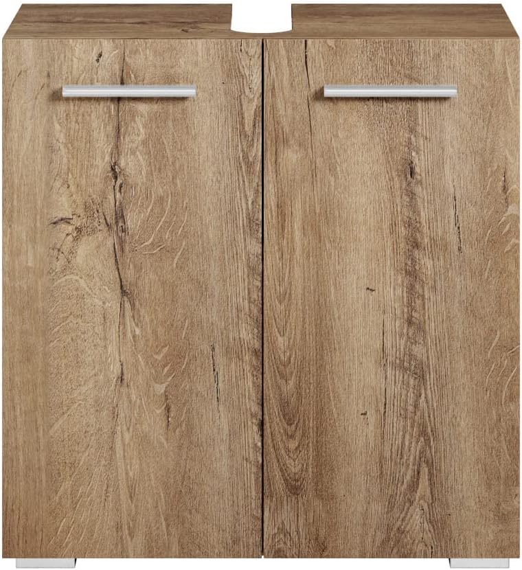 Badplaats Waschbeckenunterschrank Jupiter 60 x 30 cm Braun Eiche - Stehender Badezimmerschrank mit 2