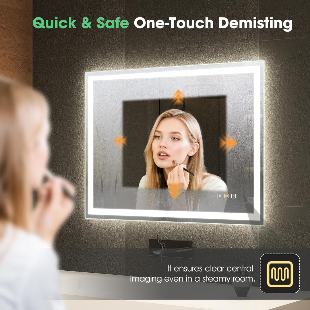 S'bagno Bluetooth-Badspiegel-mit-Beleuchtung-80x60cm, LED-Badezimmerspiegel mit Entfoggen, 3000K-650
